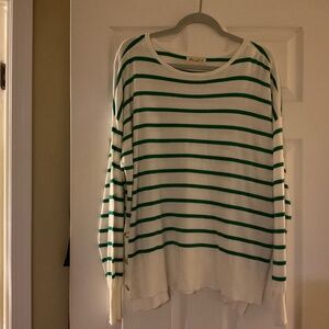 Marled Preppy White/Green Striped Pullover Sweater, size XL. Brand new.